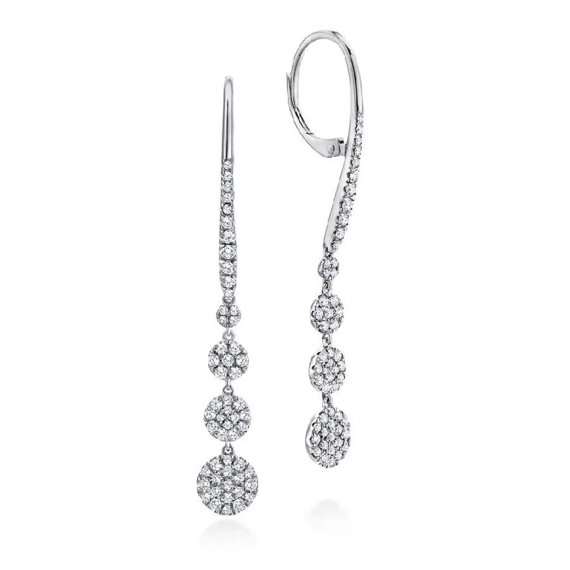 Beaded Earrings For Wedding-Gabriel & Co. - EG12961W45JJ - 14K White Gold Long Graduating Circle Diamond Drop Earrings