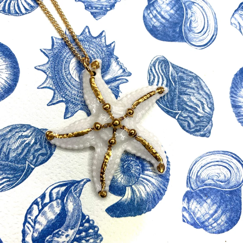 Custom Message Pendant Necklaces -White Starfish Pendant Necklace by AndMary Porcelaine