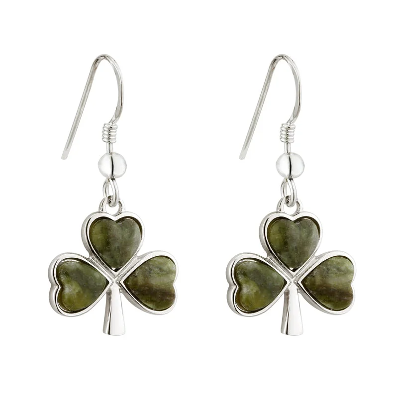 Classic Stud Earrings-Connemara Marble Shamrock Earrings