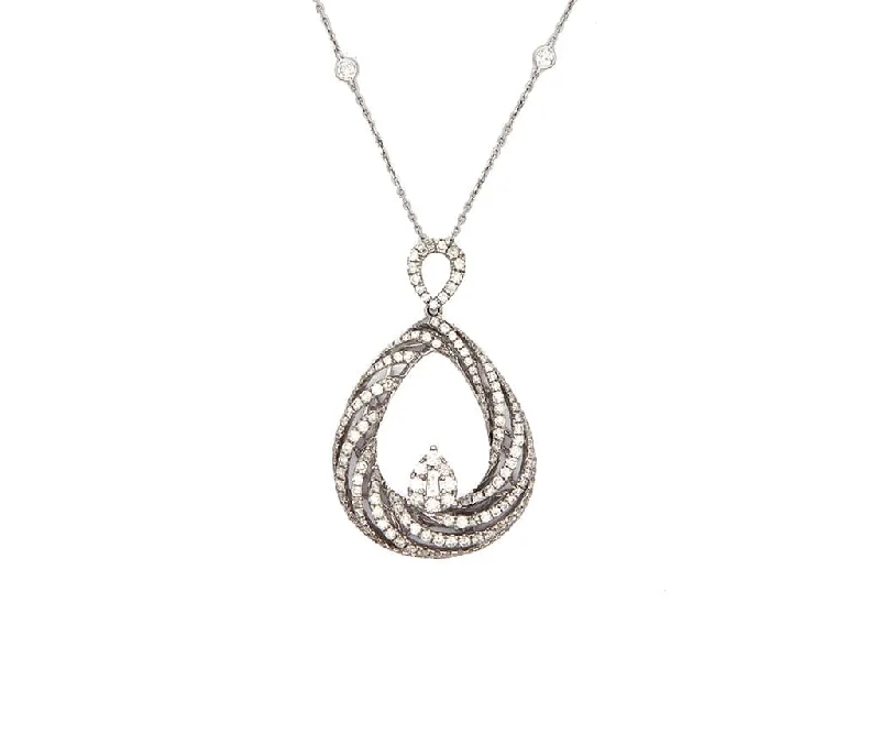 Luxury Diamond Necklaces -New 1.90ctw Diamond Cluster Swirl Pendant Necklace in 18K