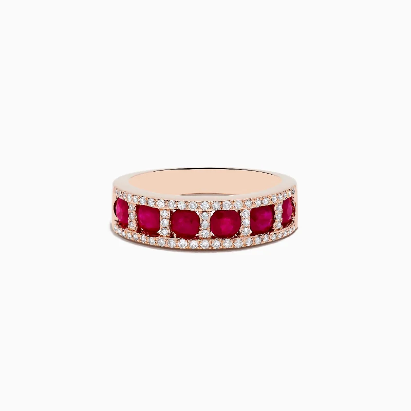 Unique wedding bands with gemstones-Ruby Royale 14K Rose Gold Ruby and Diamond Band