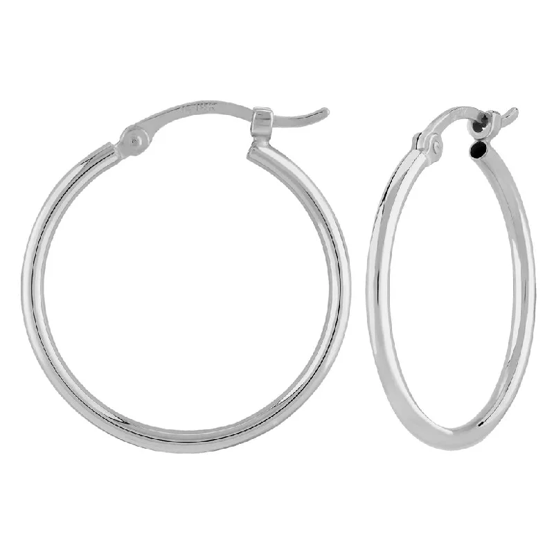 Large Stud Earrings-14k White Gold Round Tube Hoop Earrings 1.50mm x 20mm