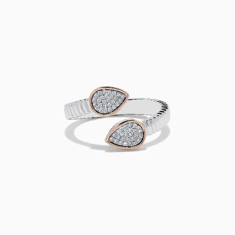 Promise rings for her-925 Sterling Silver & 14K Rose Gold Diamond Bypass Ring