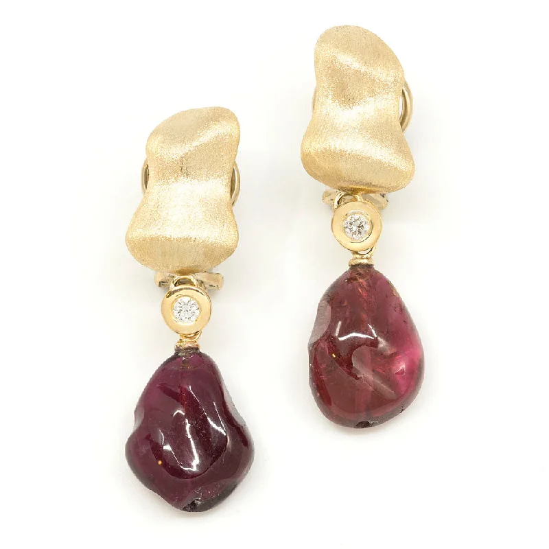 Round Dangle Earrings-Nugget Earring with Red Tourmaline