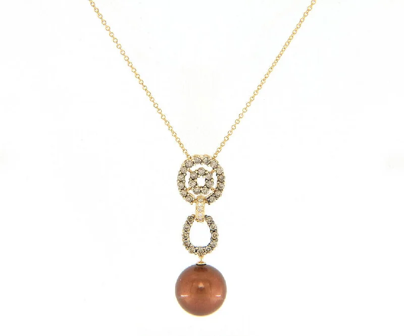 Star Necklaces -New 0.50ctw Chocolate Diamond & Chocolate Tahitian Pearl Pendant Necklace in 14K