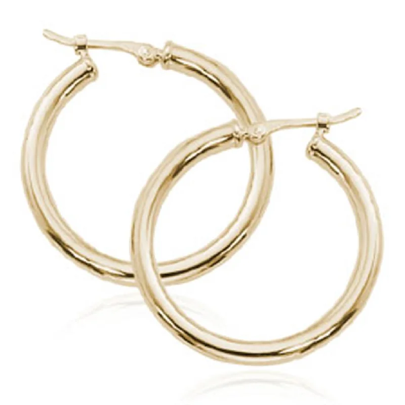 Freshwater Pearl Earrings-Yellow Gold 2.5x25mm Hoop Earrings