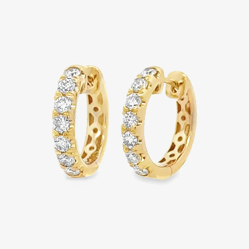 Rose Gold Stud Earrings-Prong Set 0.95CT Diamond Huggie Earrings