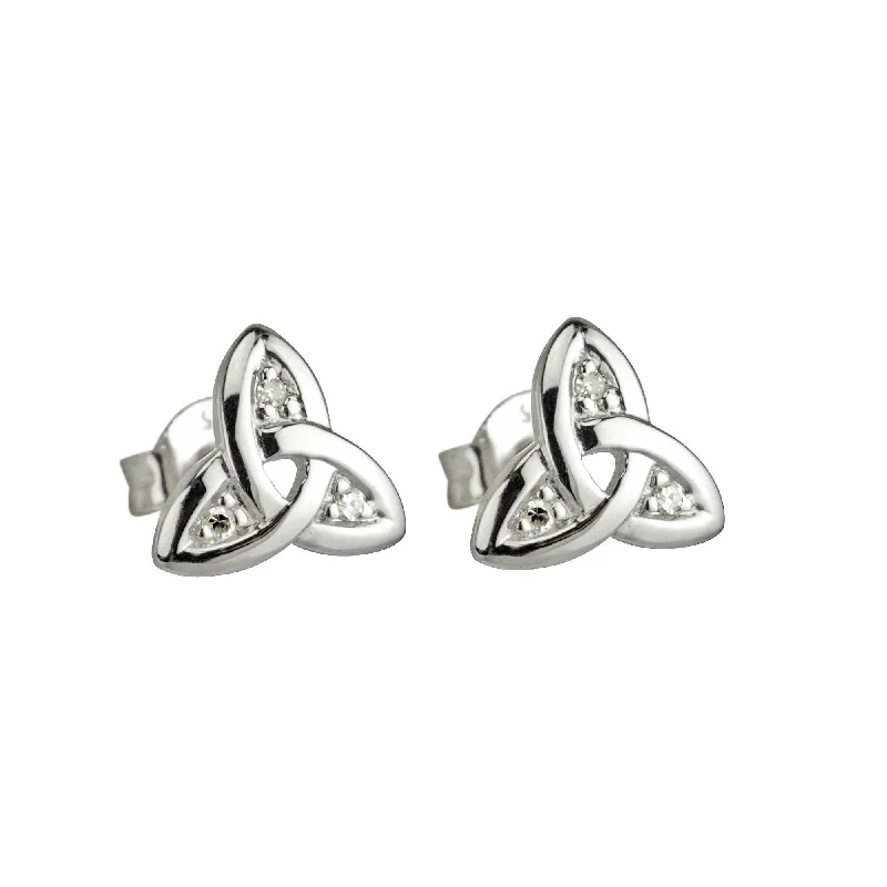 Ruby Earrings-14k White Gold Diamond Trinity Knot Earrings