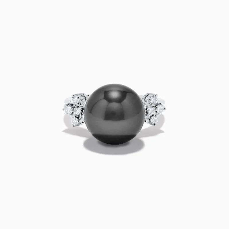 Amethyst rings-14K White Gold Tahitian Pearl and Diamond Ring