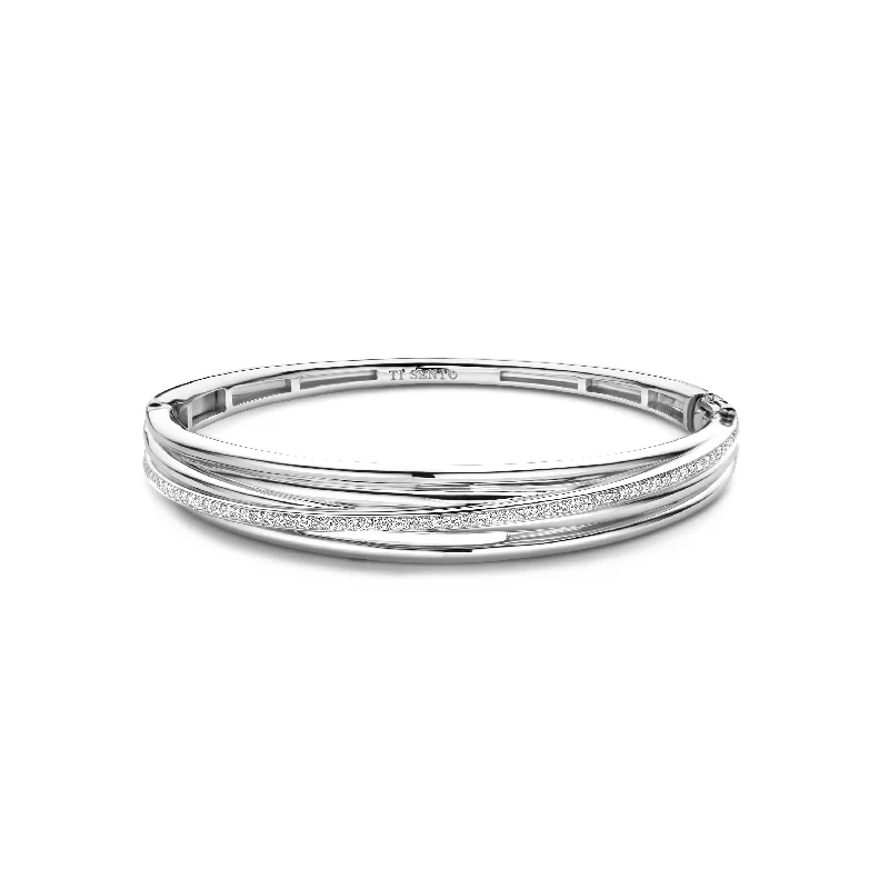 Bangles For Birthday Celebration-Ti Sento Silver Cubic Zirconia 4 Band Bangle