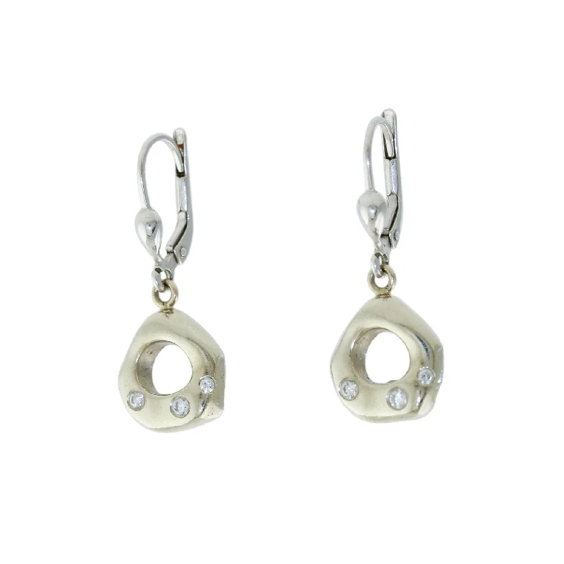 Double Hoop Earrings-14k White Gold x Diamond Dangle Earrings