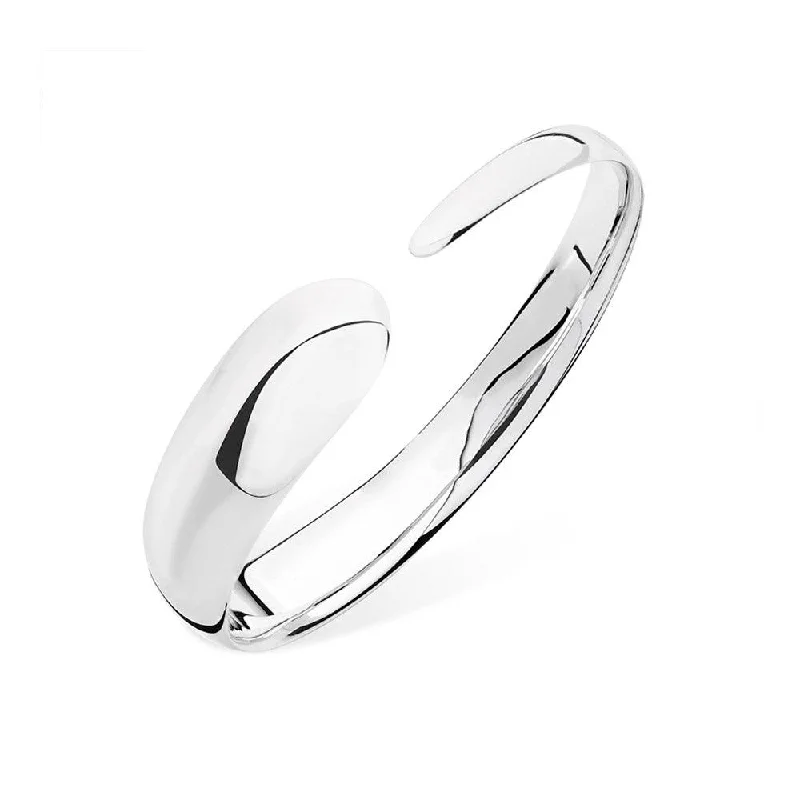 Bold Bangles For Statement Look-Flat Drop Sterling Silver Bangle