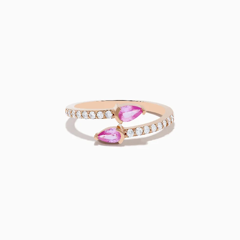 Halo rings-14K Rose Gold Pink Sapphire and Diamond Bypass Ring