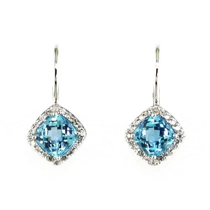 Custom Stud Earrings-14k White Gold halo Blue Topaz and Diamond earrings wc3161b_2