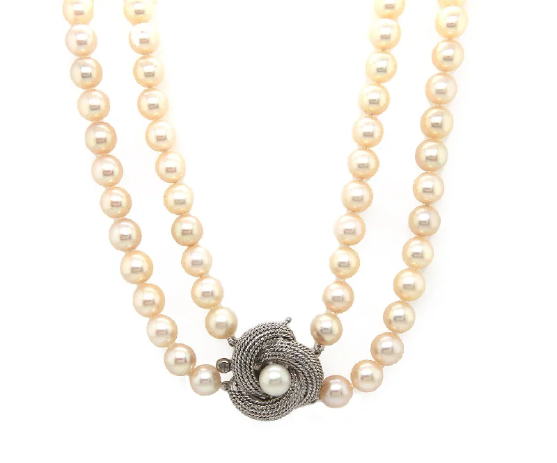 Sunstone Necklaces -Cultured Pearl Double Strand Necklace in 14K