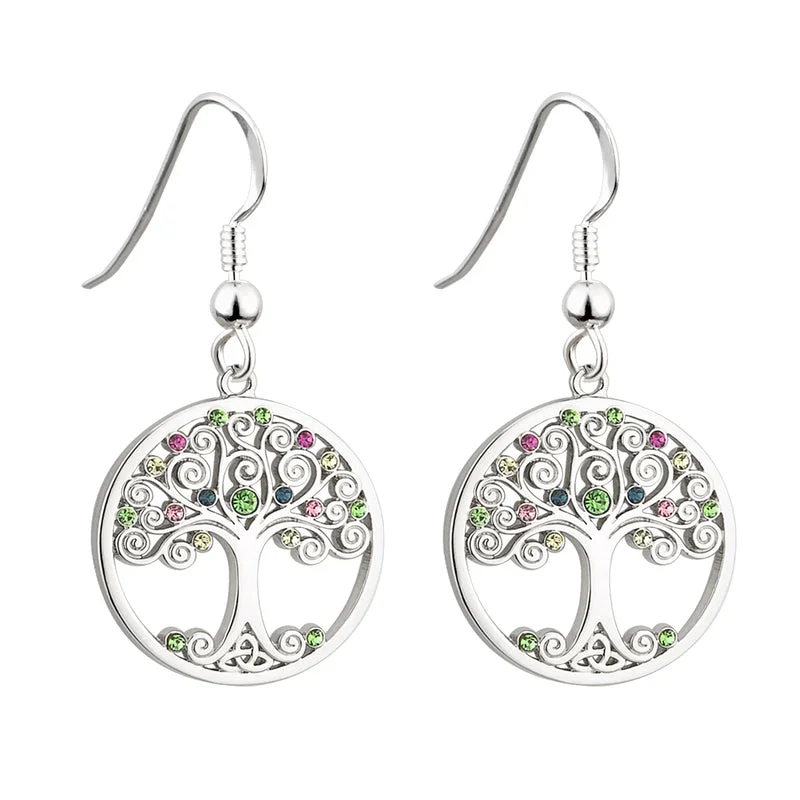 Rose Gold Earrings For Women-Crystal Tree Of Life Drop Earrings