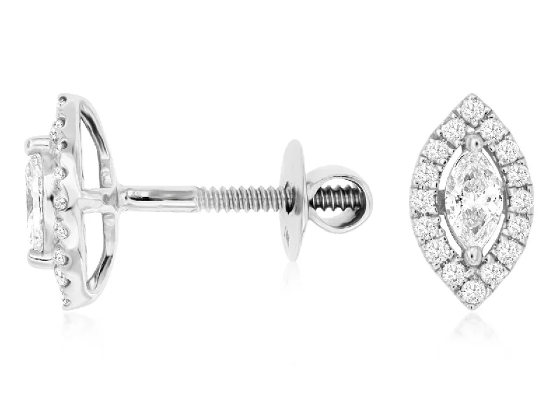 Beautiful Earrings For Women-14K White Gold Oval and Round Diamond with Marquise Halo Cluster Stud Earrings