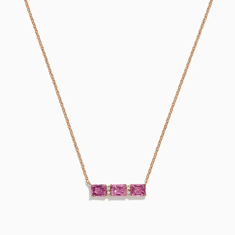 Handmade Nameplate Necklaces -14K Rose Gold Pink Sapphire and Diamond Bar Necklace