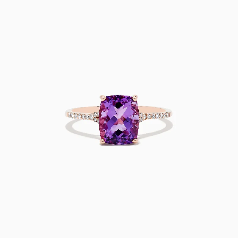 Personalized wedding rings with precious stones-14K Rose Gold Amethyst and Diamond Ring, 2.21 TCW