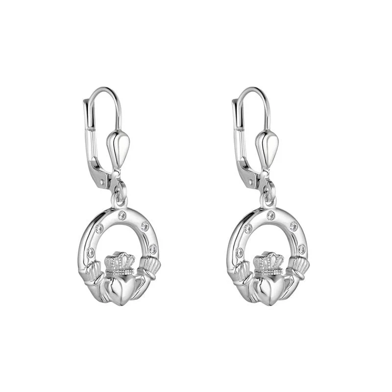 Tiny Stud Earrings-Silver Claddagh Drop Earrings