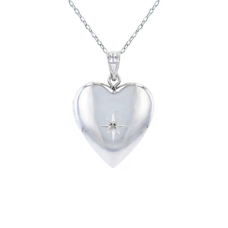 Modern Gemstone Necklaces -Sterling Silver Reversible CZ Heart Locket