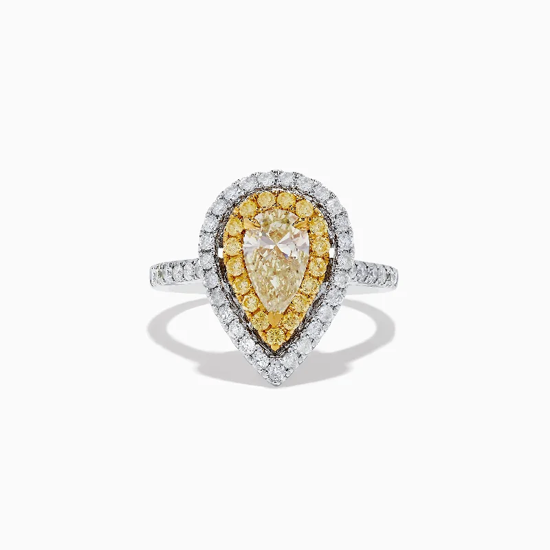 Wedding rings with personalized engravings-Canare 14K Two-Tone Pear Shaped Double Halo Yellow Diamond Ring