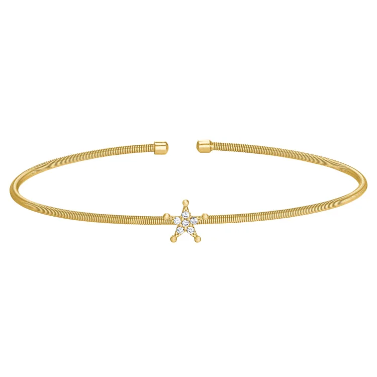 Unique Bracelets With Initials-Gold Finish Sterling Silver Cable Cuff Star Bracelet with Simulated Diamonds