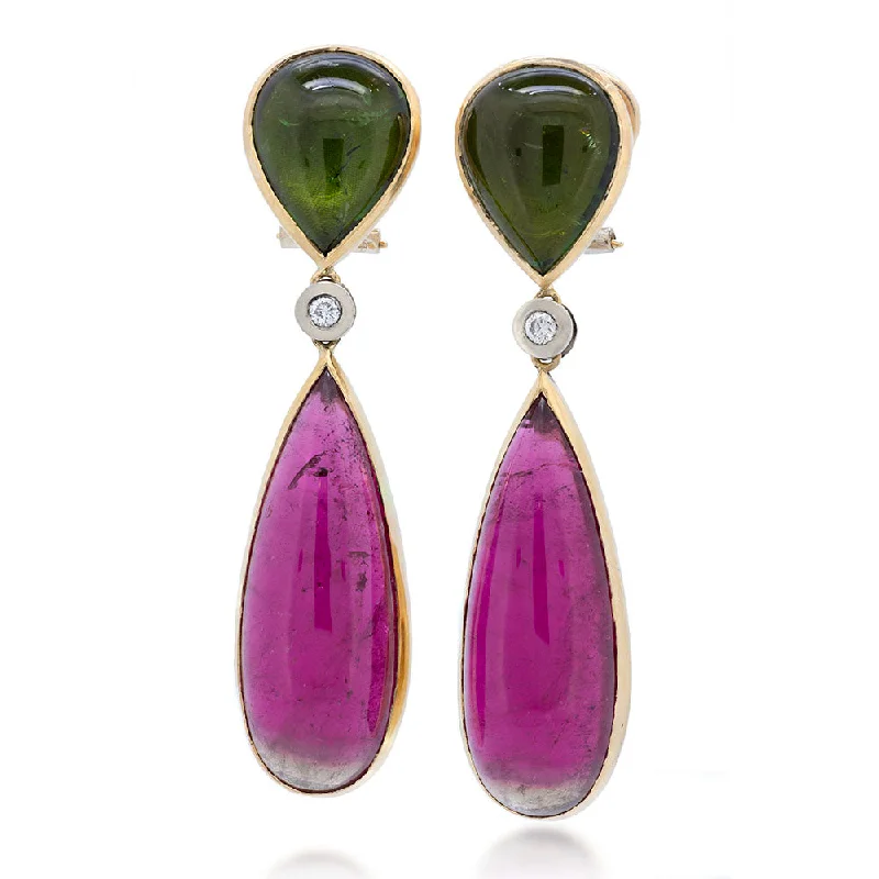 Beautiful Earrings For Women-Green & Red Tourmaline Drop Earring