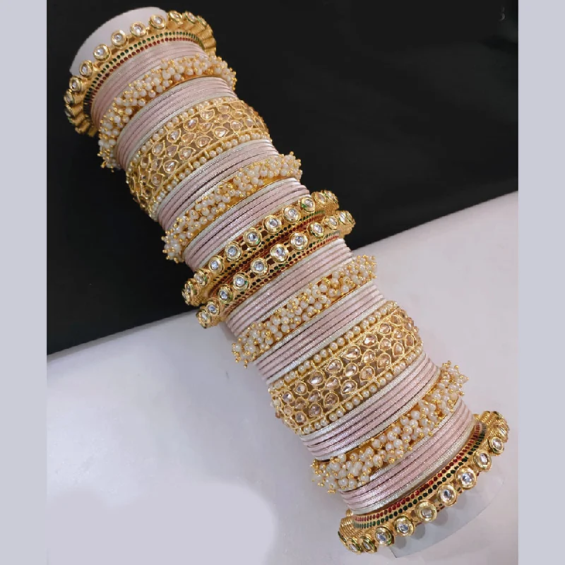 Stylish Gold Bangles With Stones-Akruti Collection Gold Plated Crystal Stone Bangle Set