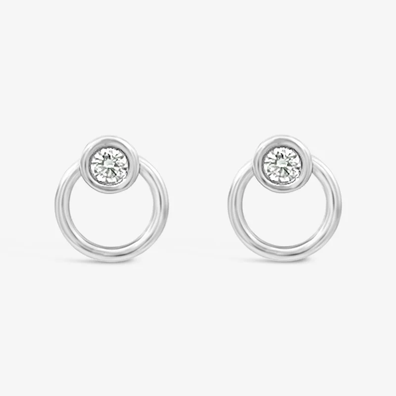 Silver Earrings For Party-Petite Bezel Circular Earrings