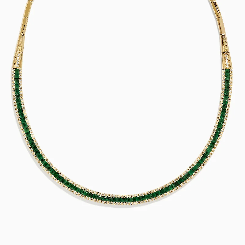 Garnet Necklaces -Brasilica 14K Yellow Gold Emerald and Diamond Necklace