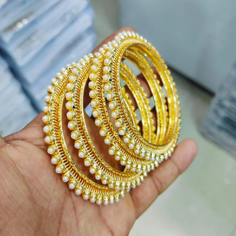 Stylish Bangles For Summer Wear-Pooja Bangles Gold Plated Pearls Bangle Set