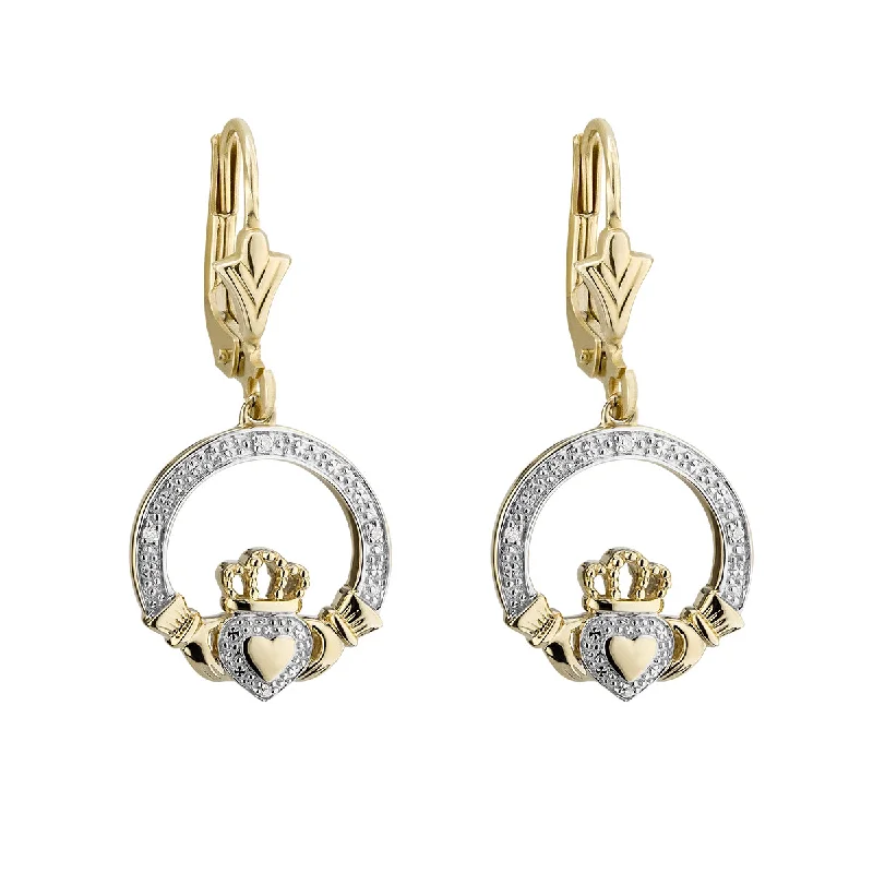 Butterfly Earrings-10k Gold Diamond Claddagh Earrings