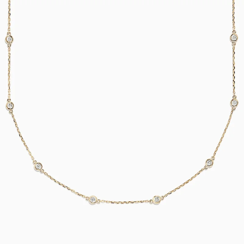 Chunky Gold Necklaces -14K Yellow Gold 18" Diamond Station Necklace, 1.00 TCW