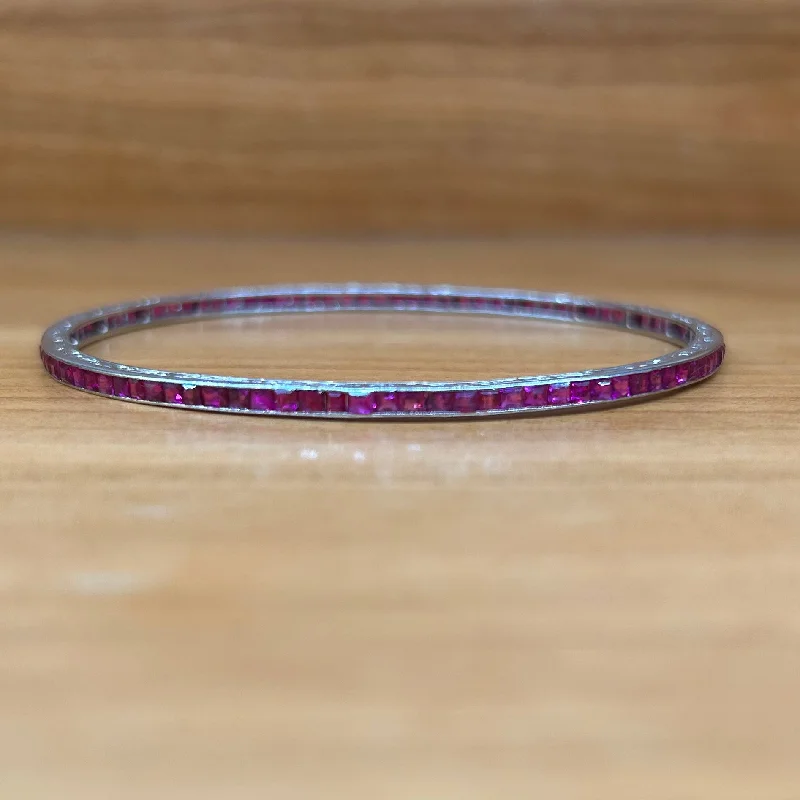 Multi-colored Bracelets For Women-French Platinum Burma Ruby Bangle