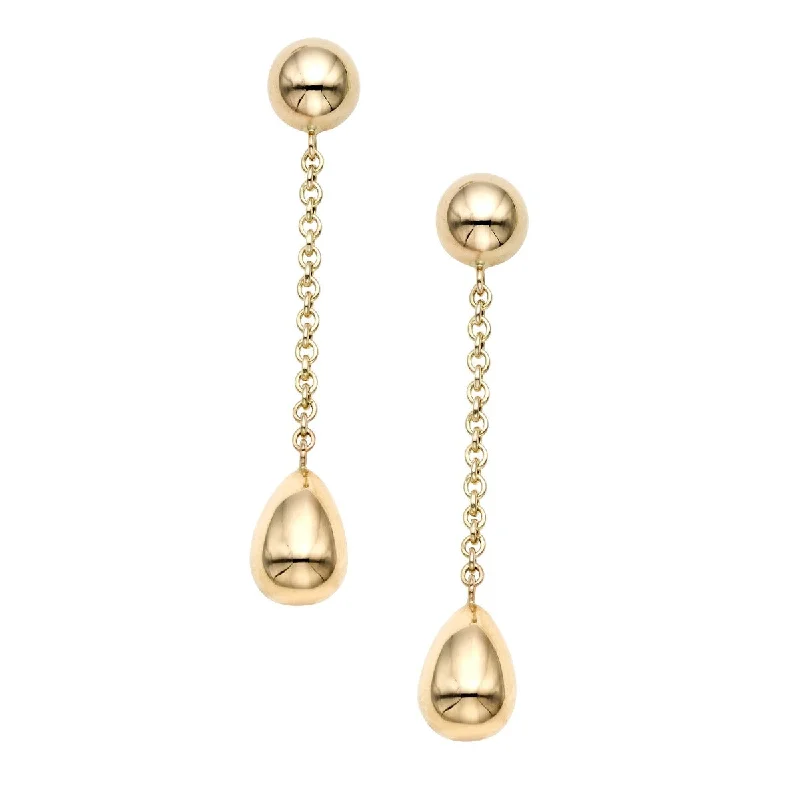 Bold Drop Earrings-14K yellow Gold Trinity Bead Drop Earrings ER10786