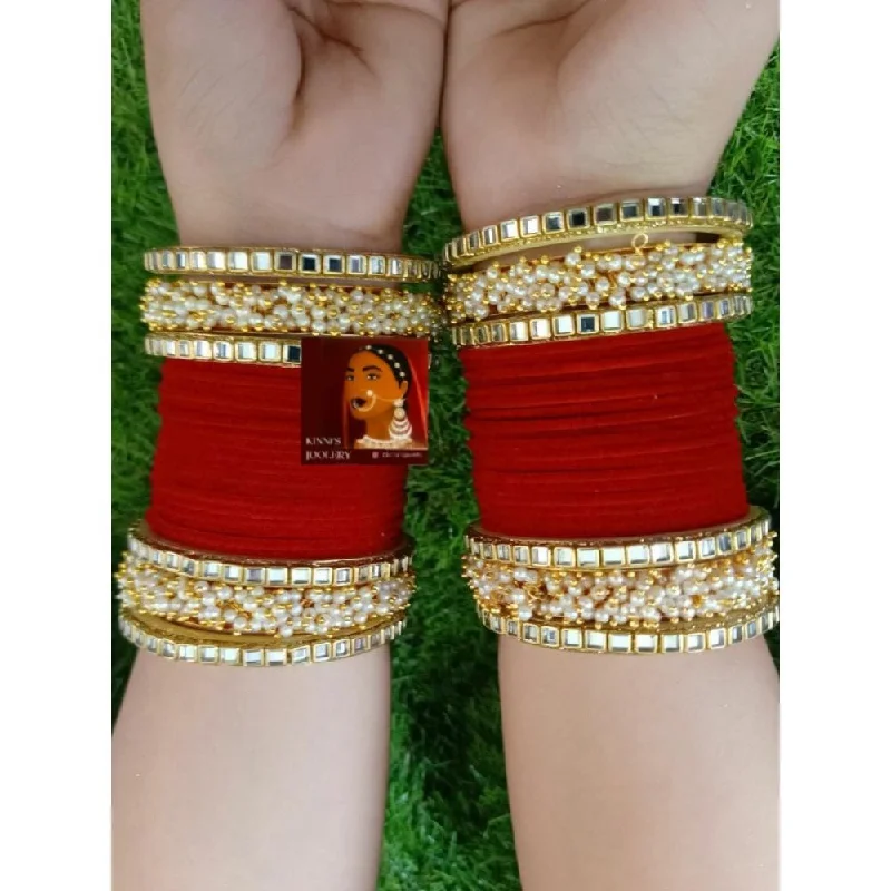 Bangles For Women With Vintage Look-Akruti Collection Gold Plated Velvet  Bangles Set