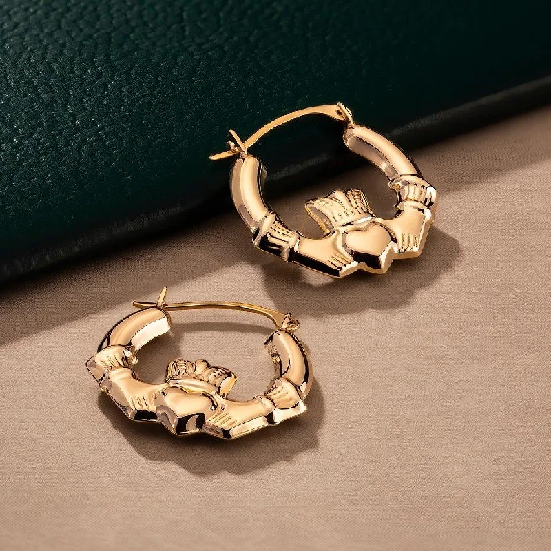 Hoop Earrings For Wedding-10K Gold Claddagh Creole Small Earrings