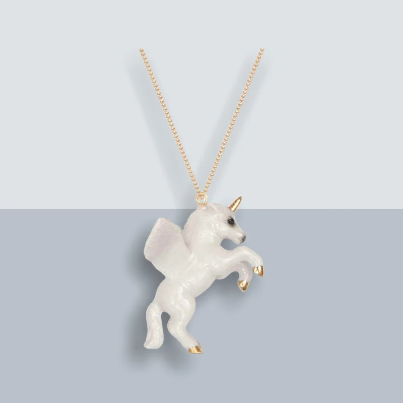 Minimalist Chain Necklaces -Flying White Unicorn Necklace