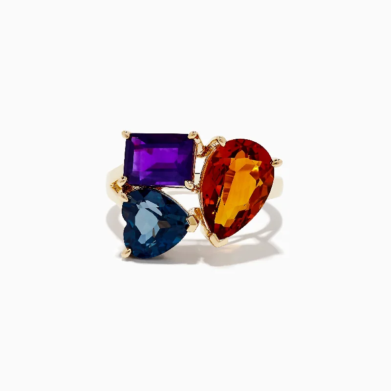 Engagement rings with birthstones-14K Yellow Gold Amethyst, London Blue Topanz and Citrine Ring