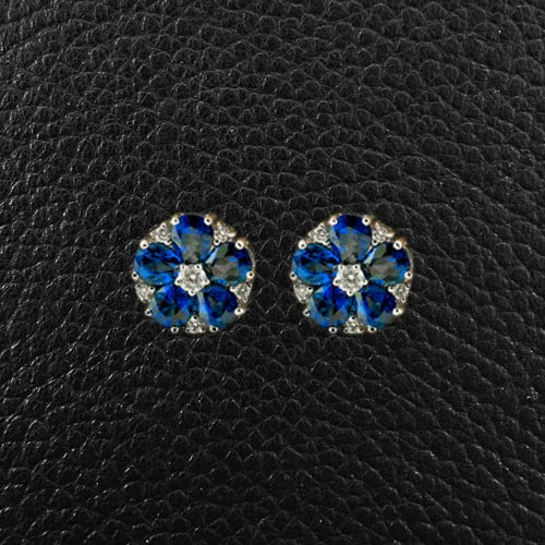 Earrings For Women-Sapphire & Diamond Flower Earrings