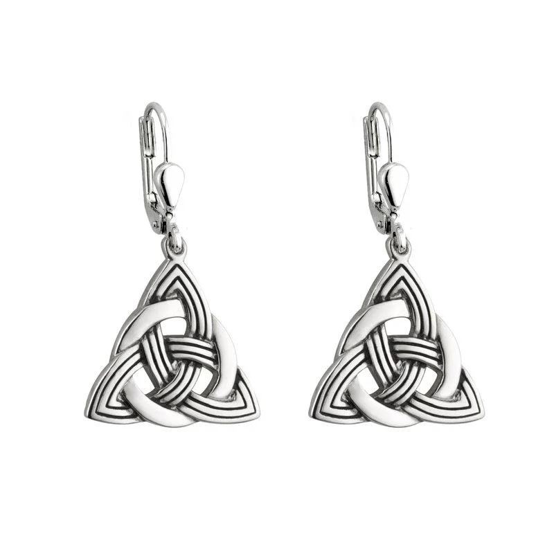 Silver Chain Earrings-Antigued Trinity Knot Drop Earrings