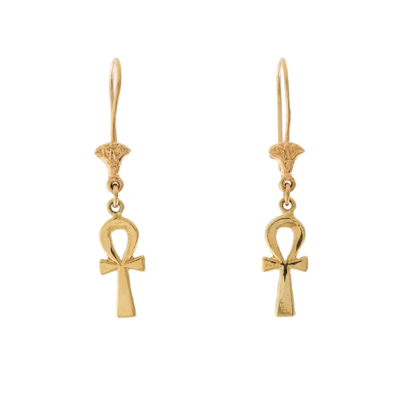 Pink Gold Earrings-Classic 18k Gold Ankh Drop Earrings