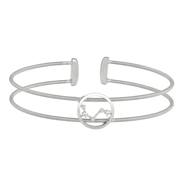 Friendship Bracelets For Adults-Rhodium Finish Sterling Silver Cable Cuff Constellation Bracelet with Simulated Diamonds - Aries