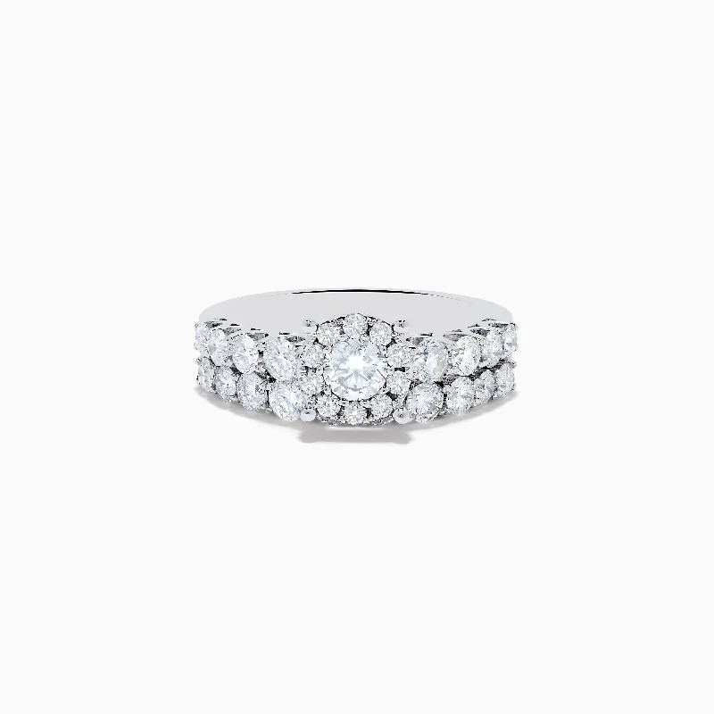 Affordable custom wedding bands-14K White Gold Diamond Ring Set