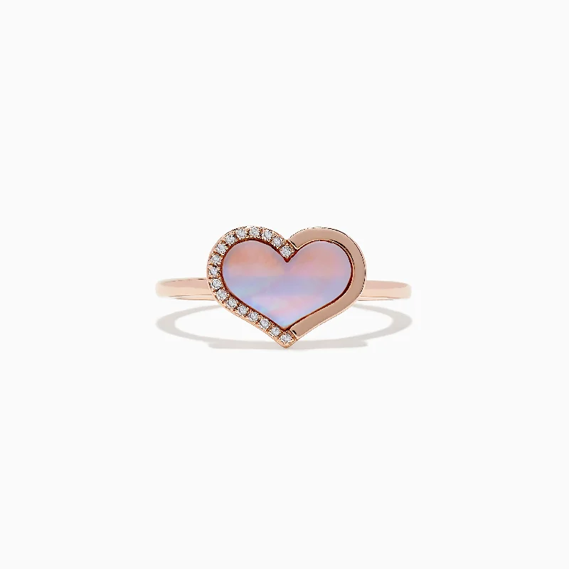 Birthstone rings for men-14K Rose Gold Mother of Pearl and Diamond Heart Ring, 0.04 TCW