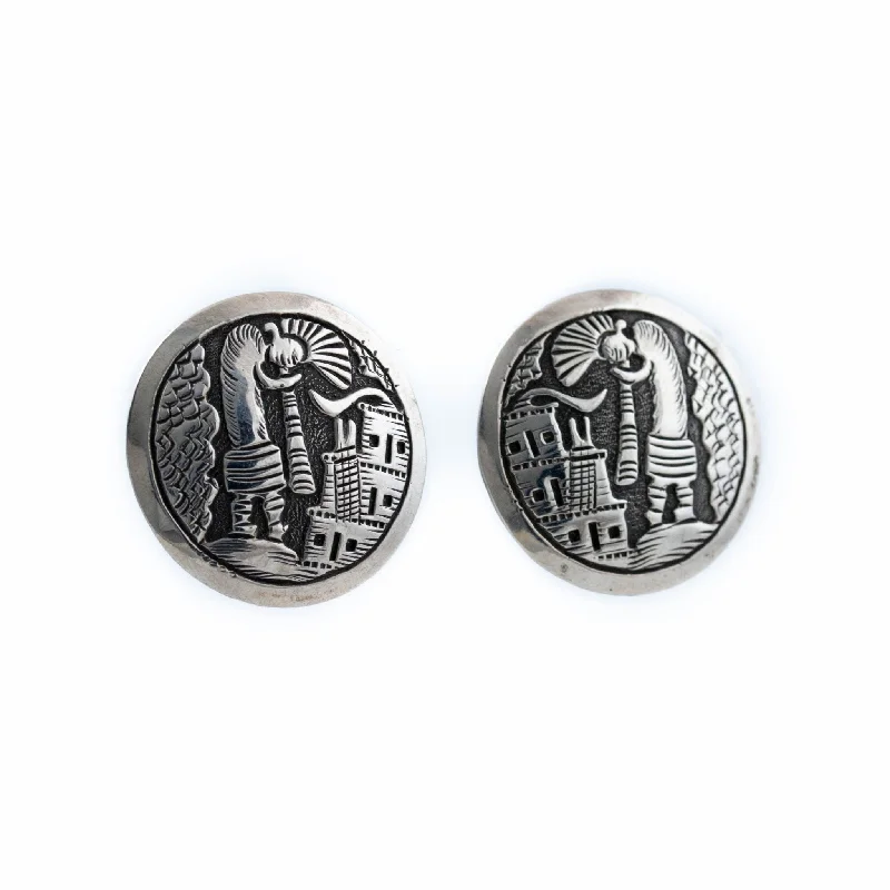 Trendy Drop Earrings-Vintage Hopi Disc Earrings