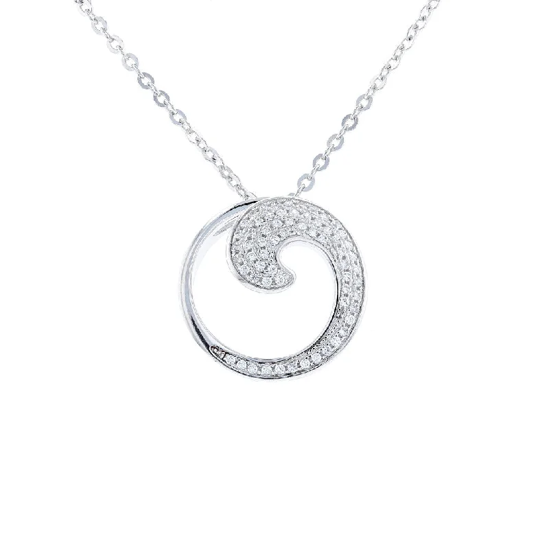 Nature-Themed Necklaces -Silver Cubic Zirconia Wave Necklace