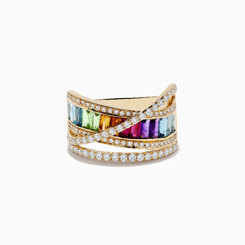 Customizable birthstone rings-Mosaic 14K Yellow Gold Semi Precious and Diamond Crossover Ring