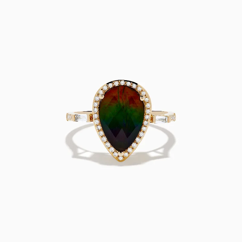 Customizable rings-14K Yellow Gold Ammolite and Diamond Ring